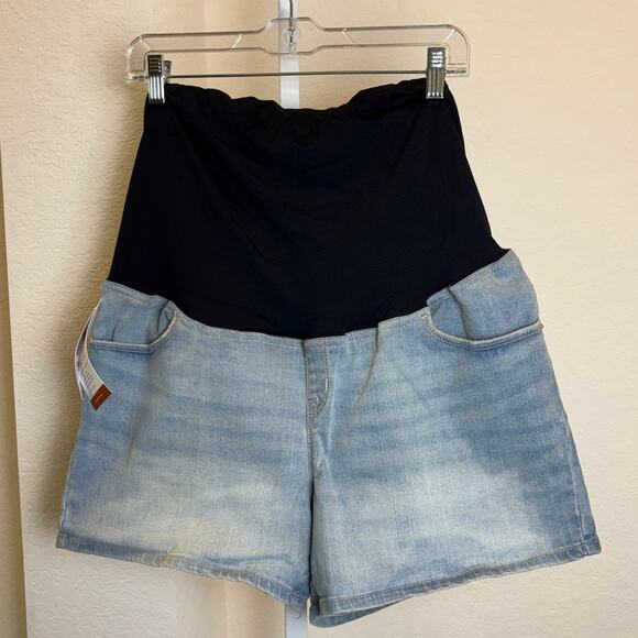 Isabel Denim 4" Shorts Maternity Midi Crossover Panel Over Belly Size 14 NWT - Picture 2 of 5